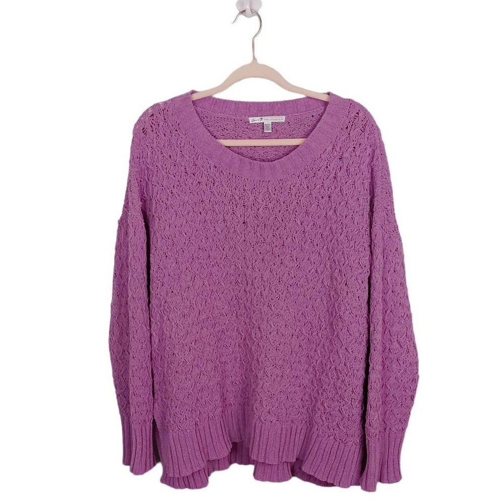 SEVEN7 Women's Textured Chenille Sweater Sz XL Purple Lilac Long Sleeve Pullover